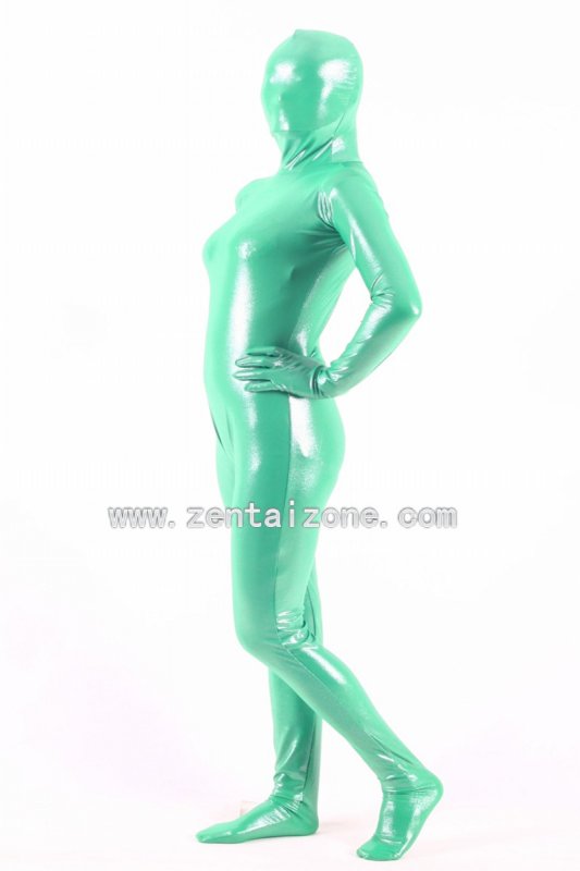 Green Spandex Shiny Metallic Zentai Suit - Click Image to Close