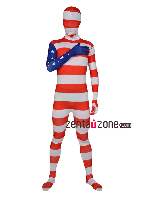 USA Flag Pattern Spandex Lycra Unisex Zentai Suit - Click Image to Close