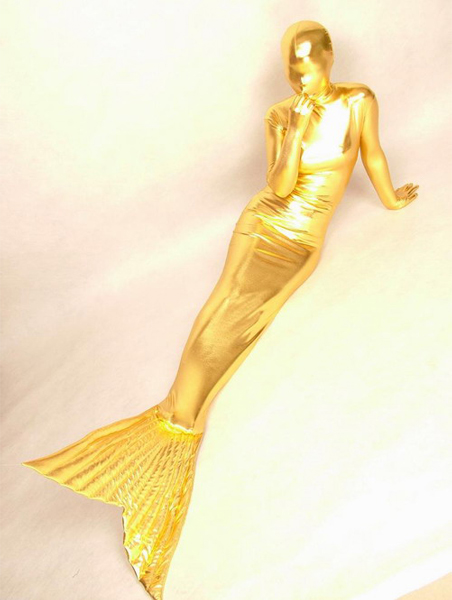 Gold Mermaid Shiny Metallic Zentai Suit - Click Image to Close