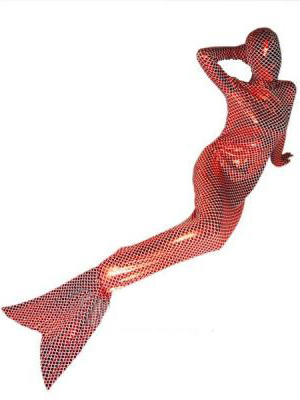 Red Mermaid Metallic Full Body Zentai Suit - Click Image to Close