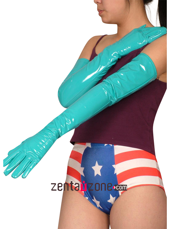 Light Blue Long PVC Gloves - Click Image to Close