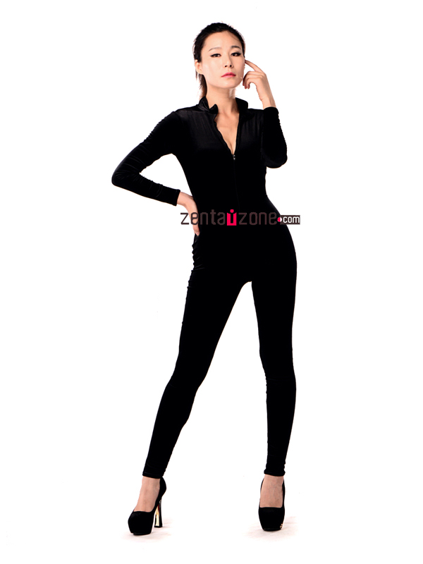 Black Velvet Catsuit With High Neck - Click Image to Close