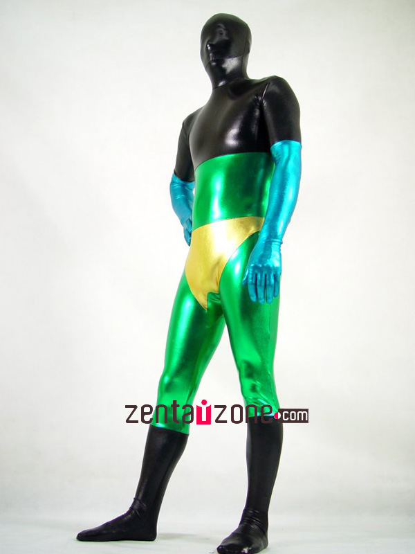 Multicolor Unisex Shiny Metallic Full Body Zentai Suit - Click Image to Close