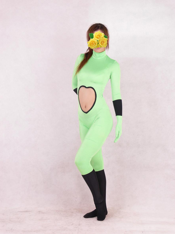 Green Lycra Catsuit With Cut Out - Click Image to Close