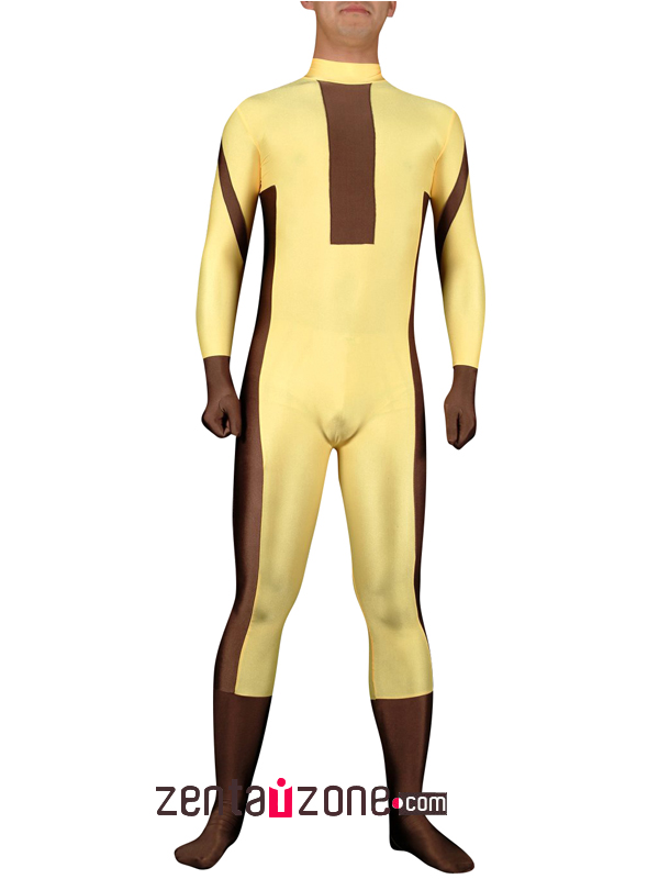 Yellow And Brown Spandex Lycra Catsuit - Click Image to Close