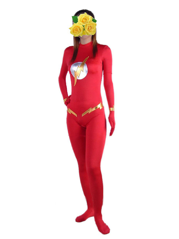 Red And Gold Lycra Spandex Catsuit - Click Image to Close