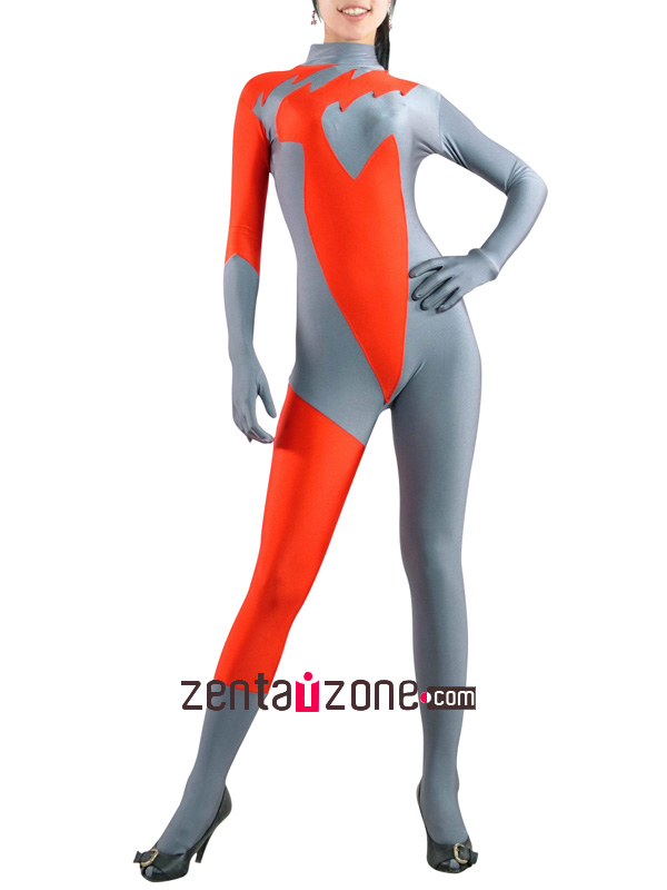 Grey And Orange Spandex Lycra Zentai Suit - Click Image to Close