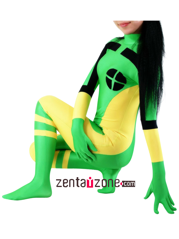 Green and Yellow and Black Lycra Spandex Unisex Zentai Suit - Click Image to Close