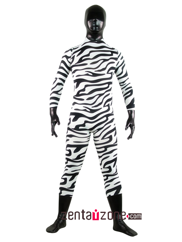Zebra Pattern Spandex Lycra Unisex Zentai Suit - Click Image to Close