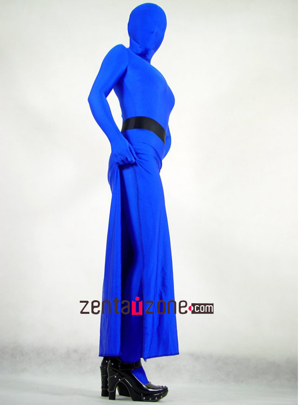 Blue Lycra Spandex One Piece Long Dress Zentai Suit - Click Image to Close