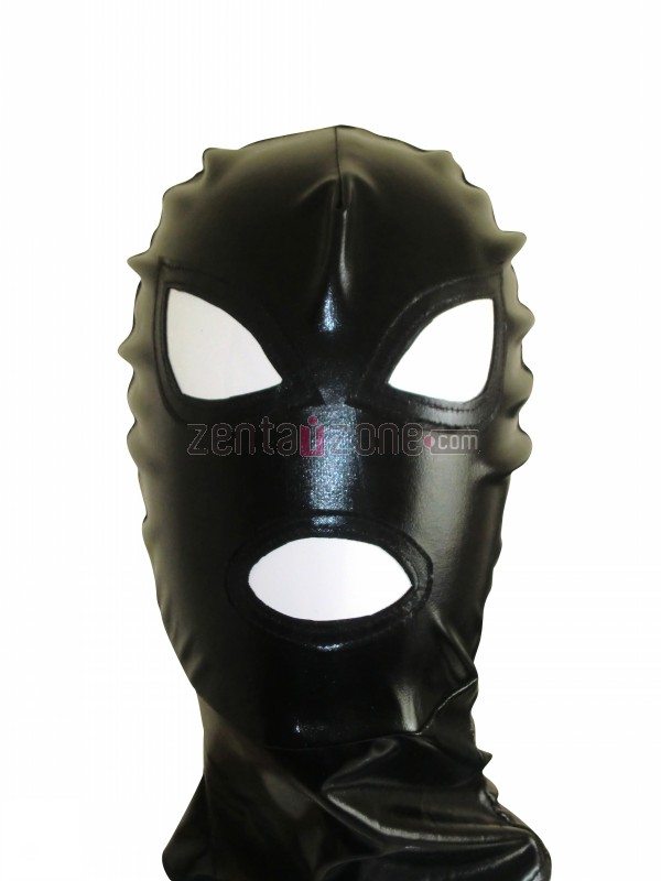Black Shiny Metallic Zentai Hood - Click Image to Close