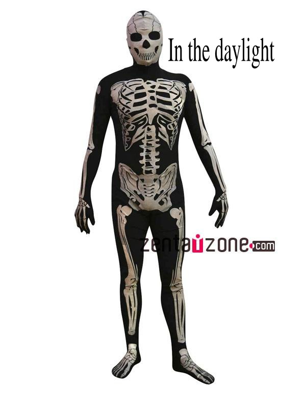 Glow In Dark Halloween Spandex Lycra Skeleton Zentai - Click Image to Close