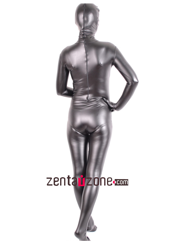 2014 Dark Silver PU Metallic Zentai With Open Mouth And Eyes - Click Image to Close