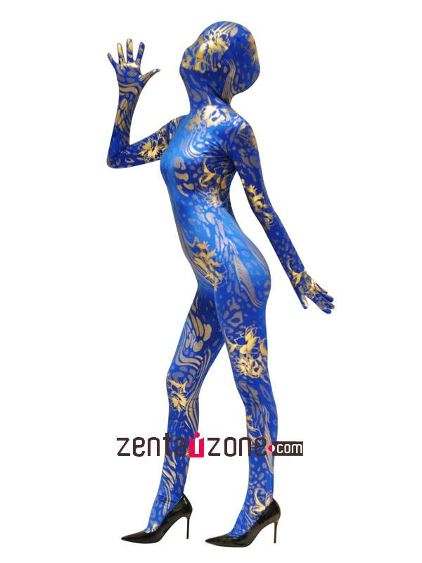 Fashion Lycra Spandex Zentai With Flower Metallic Pattern - Click Image to Close