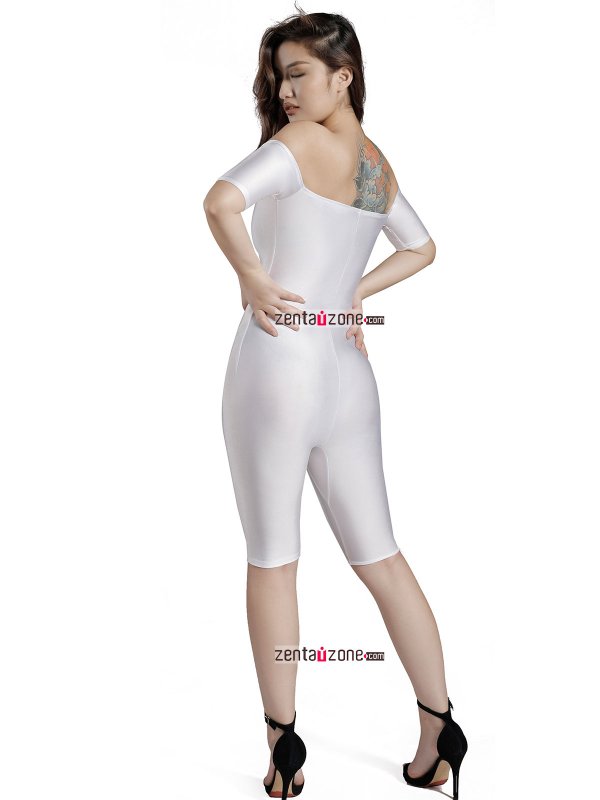 Off Shoulder White Nylon Lycra Catsuit - Click Image to Close