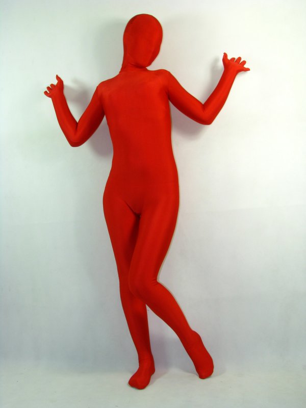 Red Unicolor Spandex Lycra Unisex Zentai Suit - Click Image to Close