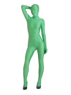 Unisex Green Lycra Unicolor Zentai Suit