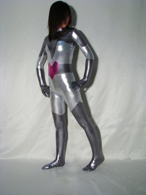 Silver Shiny metallic Super Hero Catsuit