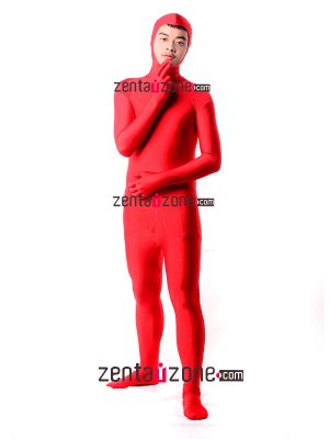 Red Lycra Full Bodysuit With Open Face