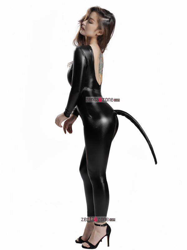Pu Shiny Sexy Catsuit With Tail For Party Time - Click Image to Close