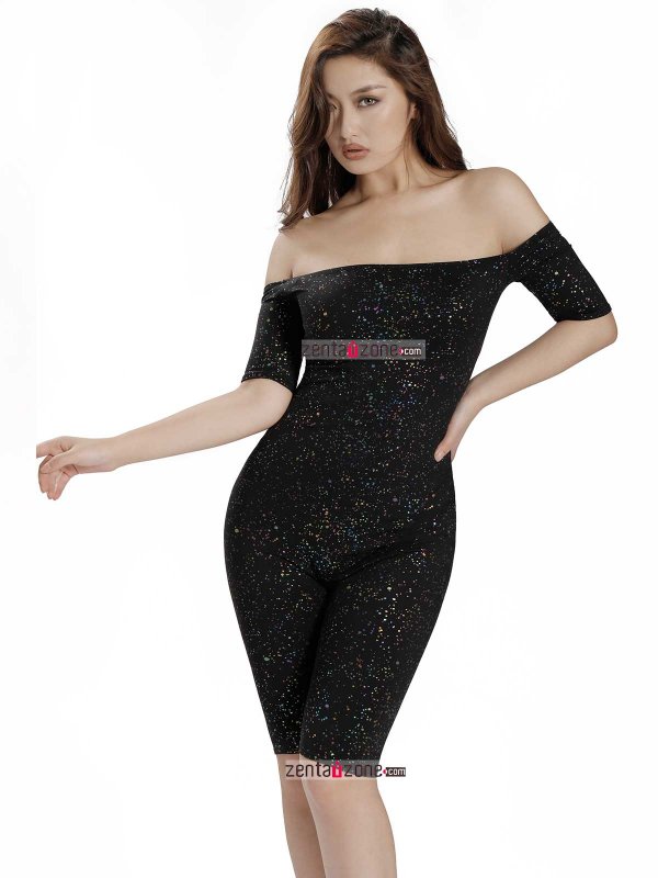 Nylon Shiny Metallic Off Shoulder Dresses For Party Time - Click Image to Close