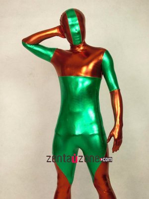 Green And Brown Unisex Shiny Zentai Suit