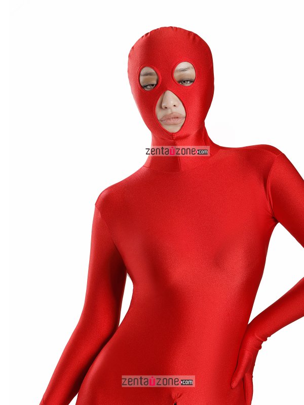 Nylon Red Spandex Zentai Suit With Open Eyes & Mouth - Click Image to Close