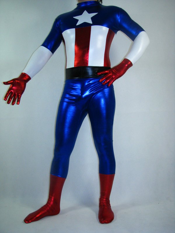 Shiny Metallic America Captain Zentai Suit - Click Image to Close