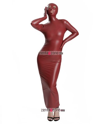 Pu Shiny Long Zentai Dresses With Open Eyes and Mouth