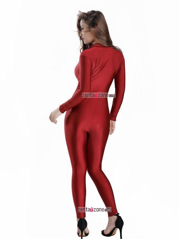 Nylon Crimson Spandex Catsuit Front Zip - Click Image to Close