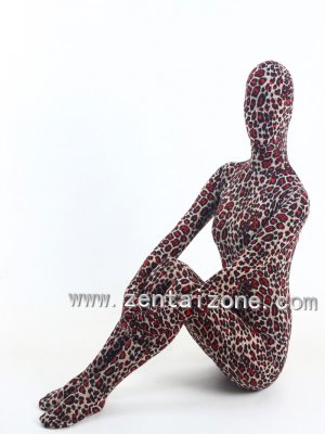 Red Pattern Leopard Spandex Zentai Catsuit Costume