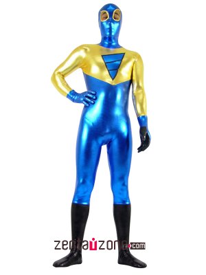 Blue And Golden Unisex Shiny Metallic Zentai Suit