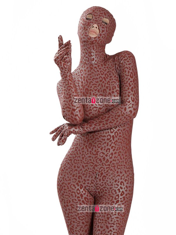 Nylon Metallic Leopard Pattern Lycra Zentai Suit - Click Image to Close