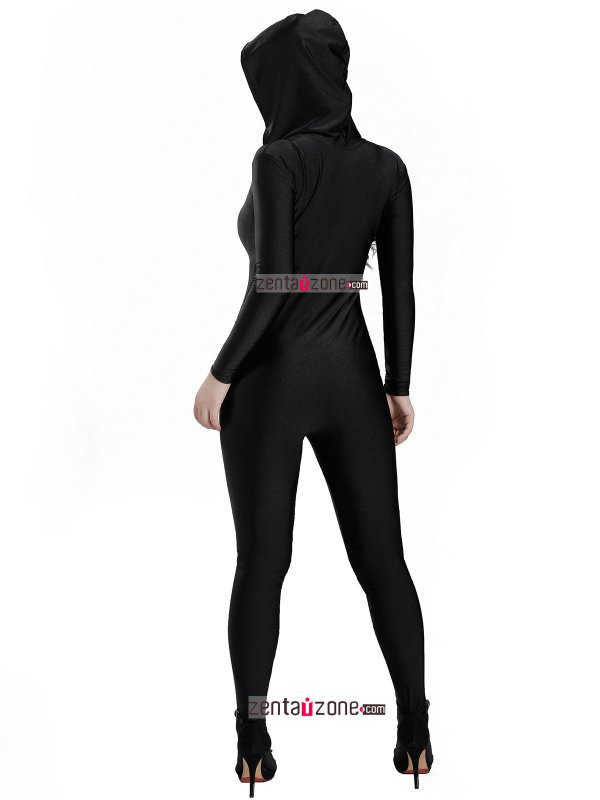 Nylon Lycra Black Cool Catsuit With Big Hood - Click Image to Close
