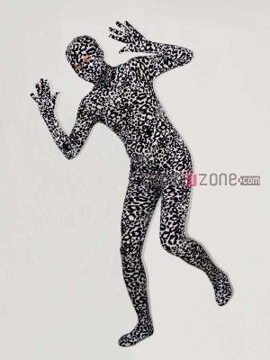 Black And White Leopard Velvet Zentai Bodysuit