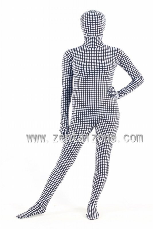 White Round Spots Spandex Lycra Full Bodysuit Zentai - Click Image to Close