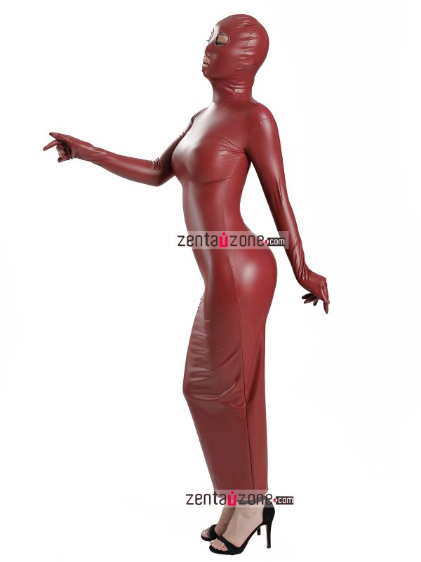 Pu Shiny Long Zentai Dresses With Open Eyes and Mouth - Click Image to Close