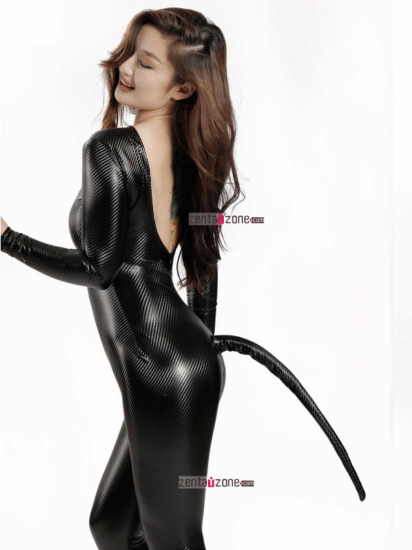 Pu Shiny Sexy Catsuit With Tail For Party Time - Click Image to Close