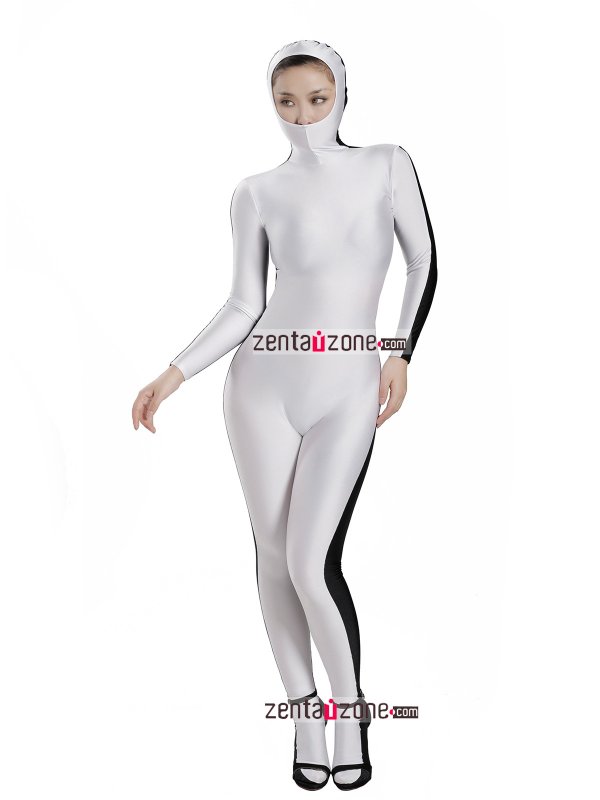 Nylon Black And White Lycra Zentai Suit - Click Image to Close