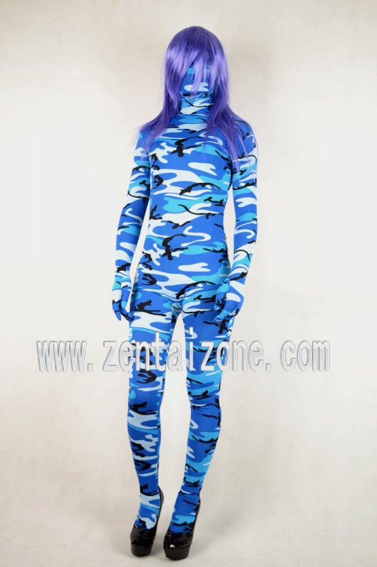 Sea Blue Unisex Spandex Camouflage Zentai Suit - Click Image to Close