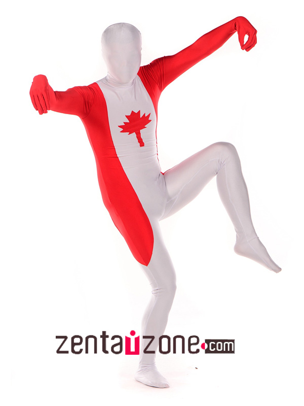 Canada Flag Pattern Spandex Unisex Zentai Suit - Click Image to Close