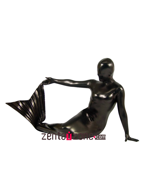 Black Mermaid Shiny Metallic Zentai Suit - Click Image to Close