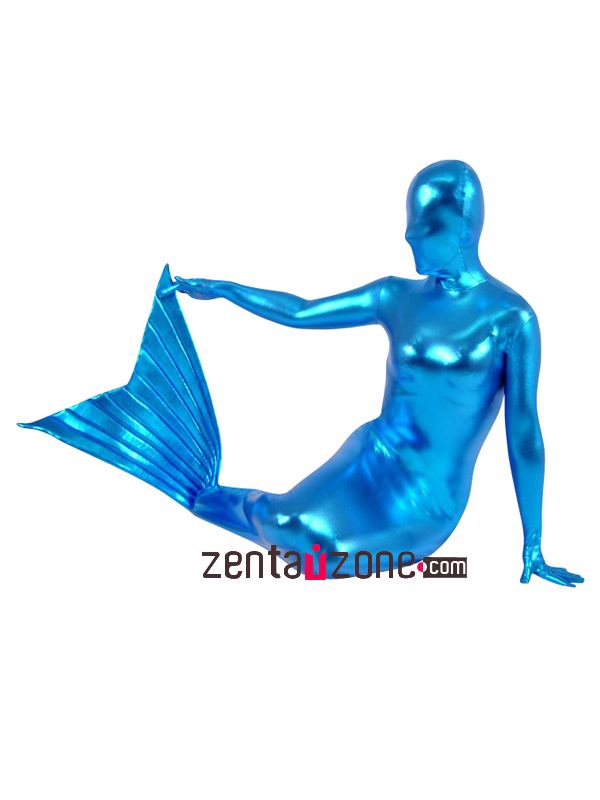 Blue Mermaid Shiny Metallic Zentai Suit - Click Image to Close