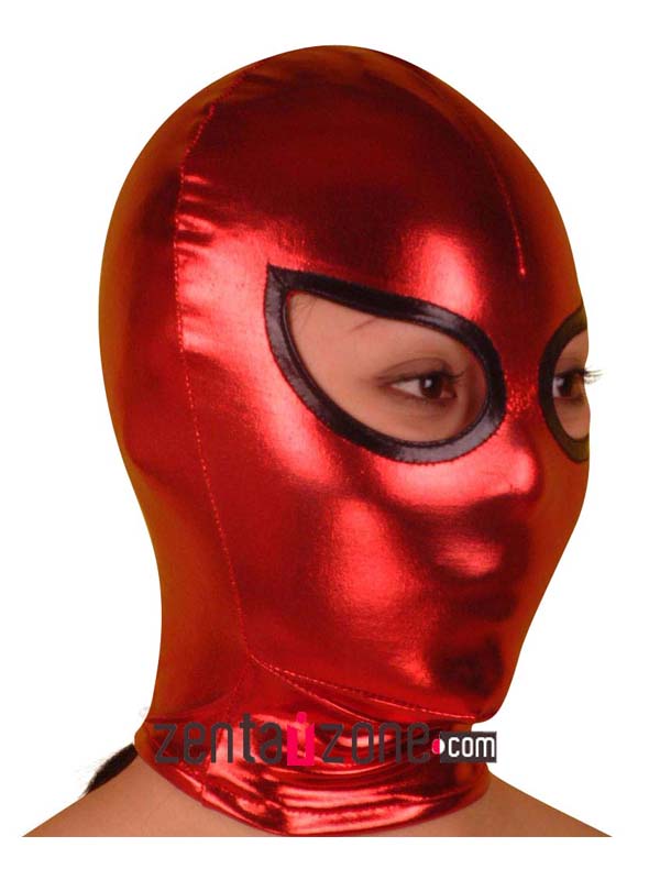 Red Shiny Metallic Hood With Eyes Open - Click Image to Close