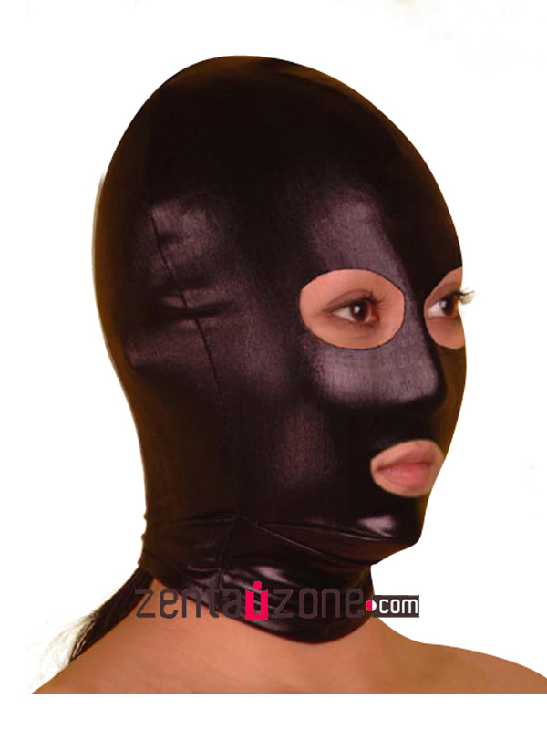Black Shiny Metallic Hood With Eyes Mouth Open - Click Image to Close