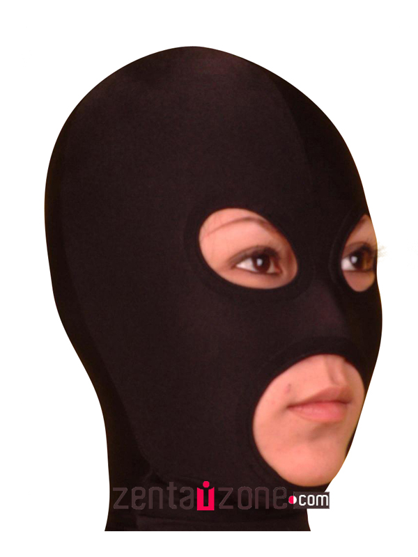 Black Lycra Spandex Hood With Eyes Mouth Open - Click Image to Close