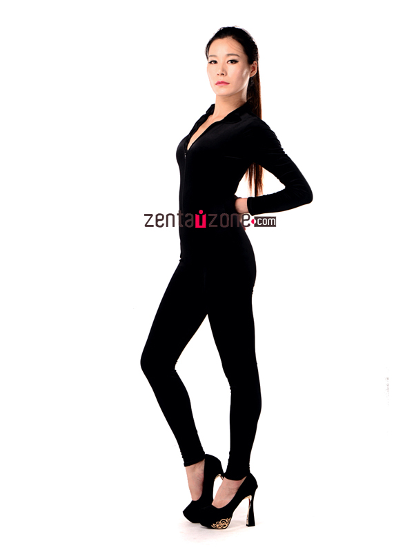 Black Velvet Catsuit With High Neck - Click Image to Close