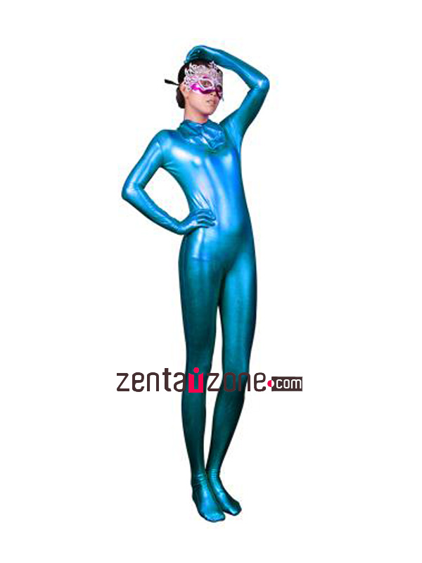 Sexy Blue Shiny Zentai Catsuit - Click Image to Close
