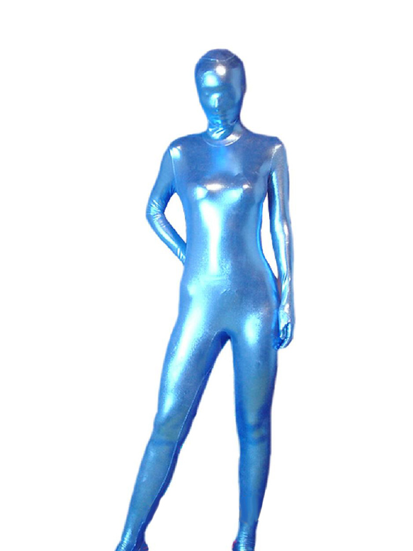 Shiny Blue Metallic Unisex Zentai Suit - Click Image to Close