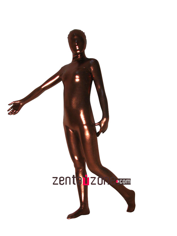 Brown Shiny Metallic Full Body Zentai Suit - Click Image to Close